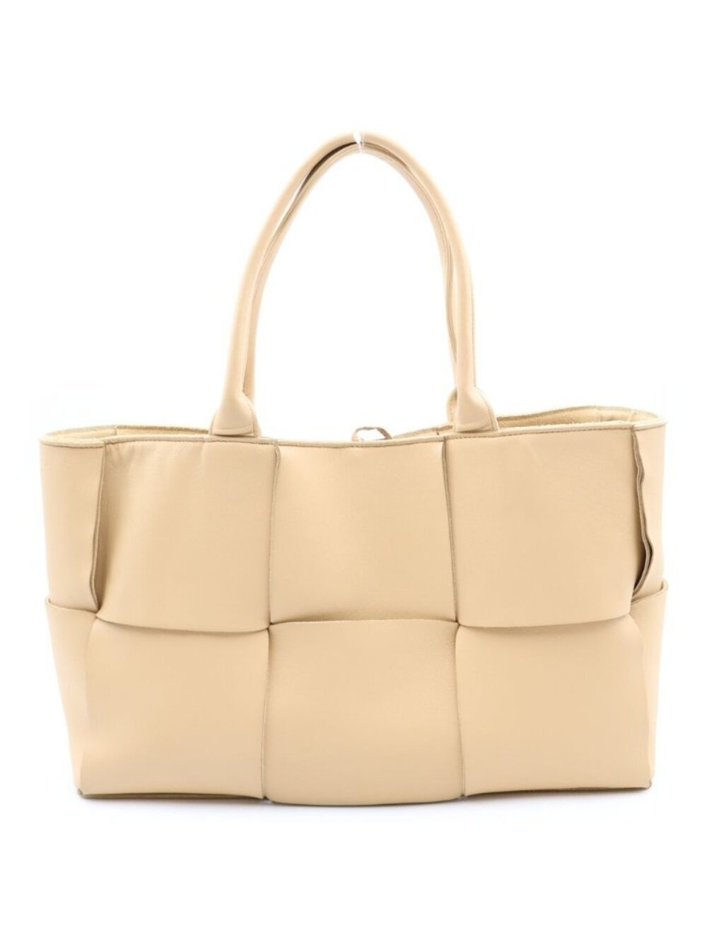 Bottega Veneta Maxi Intrecciato Arco Tote Leather Handbag Beige